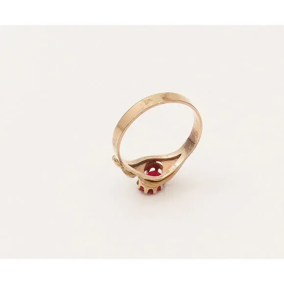 14K GOLD Vintage Victorian Oval Garnet & Real Diamonds Ring Sz 6.5 GR660